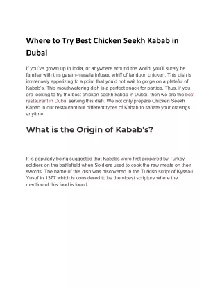 Why we provide best Kabab in Dubai