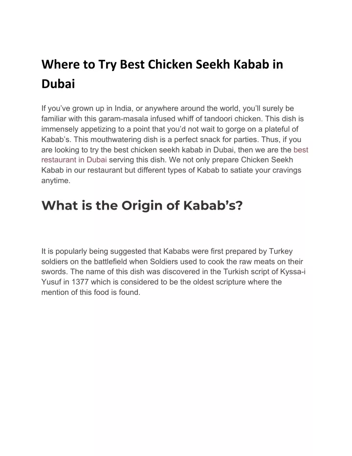 where to try best chicken seekh kabab in dubai