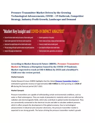 pressure transmitter market driven by the growing