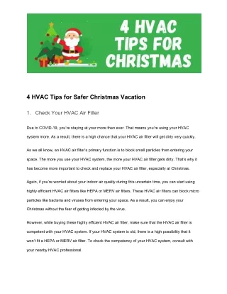 HVAC Tips for Safer Christmas Vacation