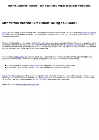 Man vs. Machine: Robots Took Your Job? https://robotlaborforce.com/