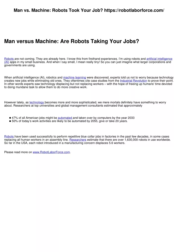 man vs machine robots took your job https