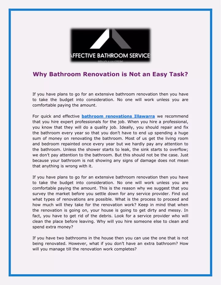 why bathroom renovation is not an easy task