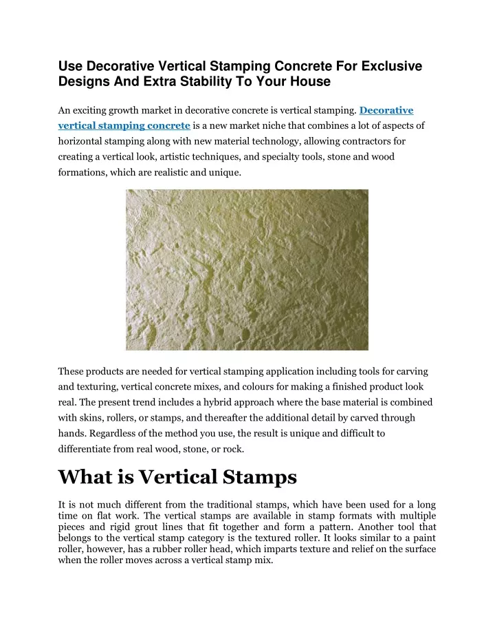 use decorative vertical stamping concrete