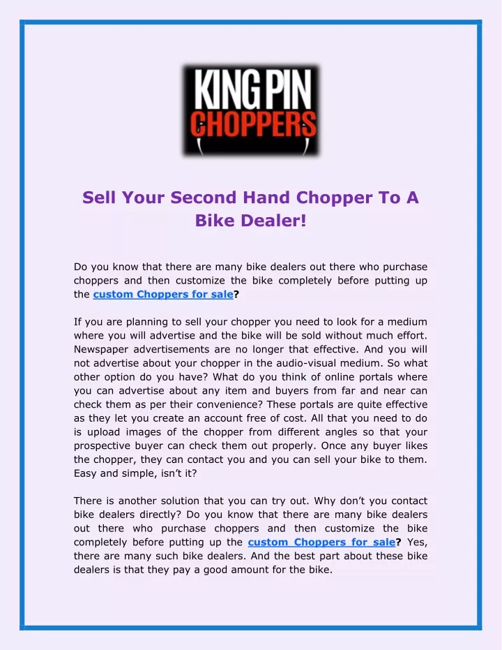 sell your second hand chopper to a bike dealer