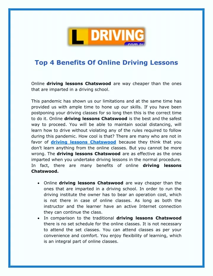 top 4 benefits of online driving lessons