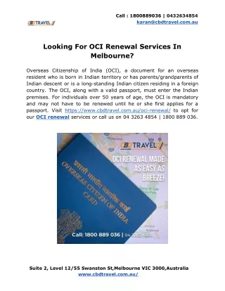 Looking For OCI Renewal Services In Melbourne?