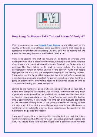 How Long Do Movers Take To Load A Van Of Freight?