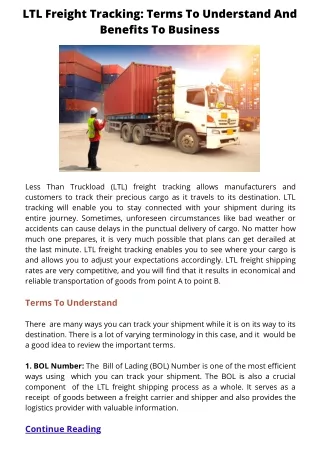 LTL Freight Tracking: Terms To Understand And Benefits To Business