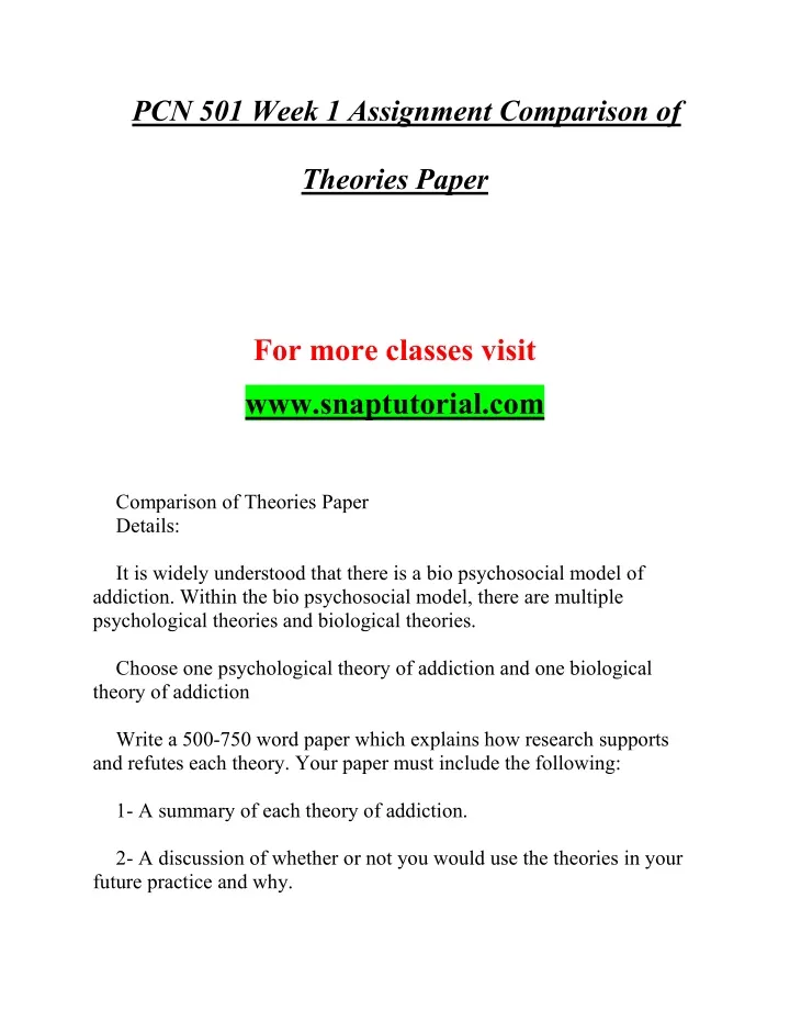 pcn 501 week 1 assignment comparison of