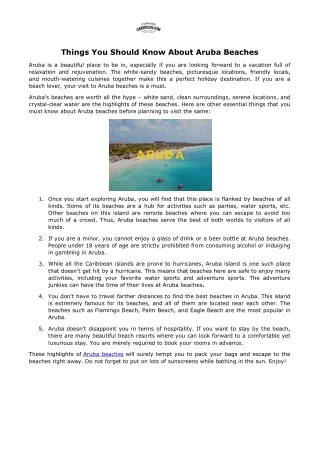 Things You Should Know About Aruba Beaches