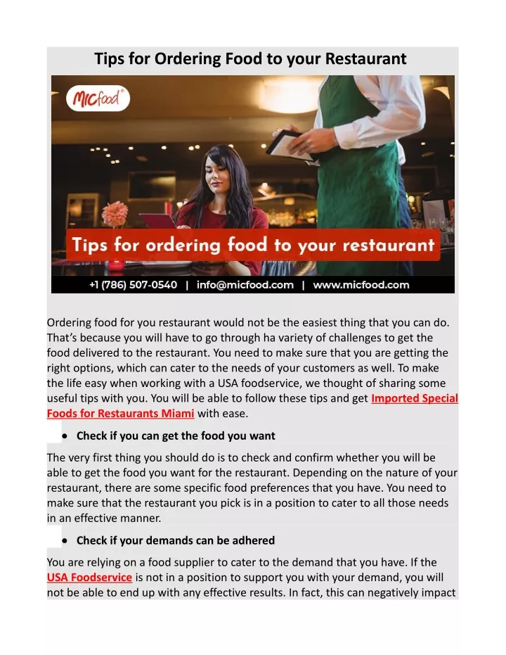 tips for ordering food to your restaurant