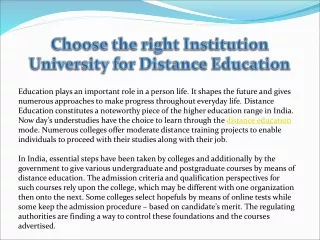 Choose the right Institution University for Distance Education