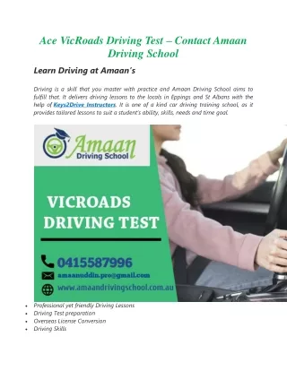 Ace VicRoads Driving Test – Contact Amaan Driving School