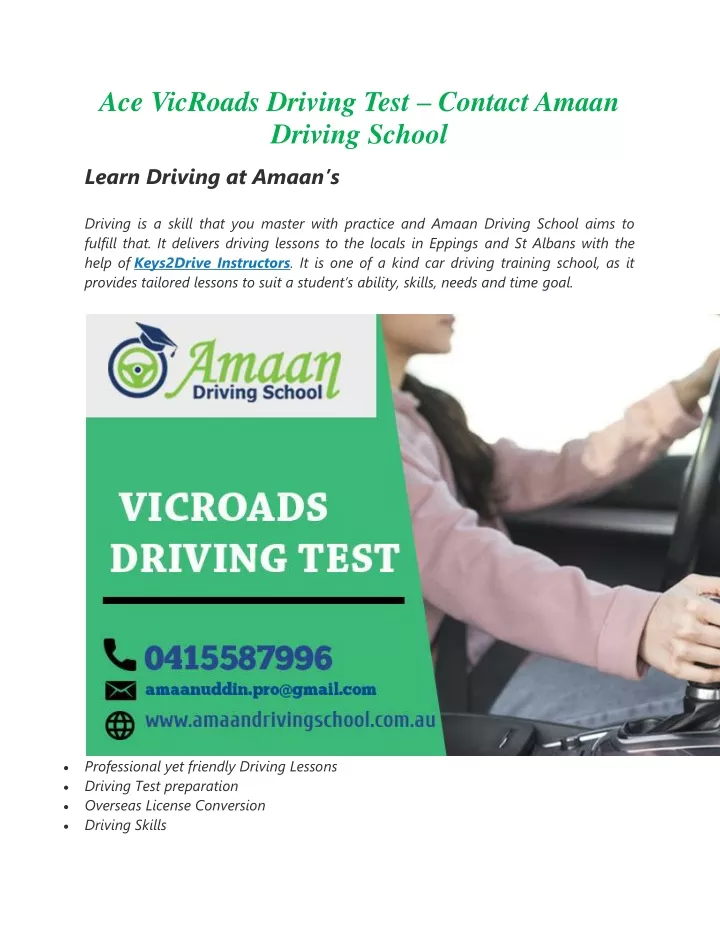 ace vicroads driving test contact amaan driving