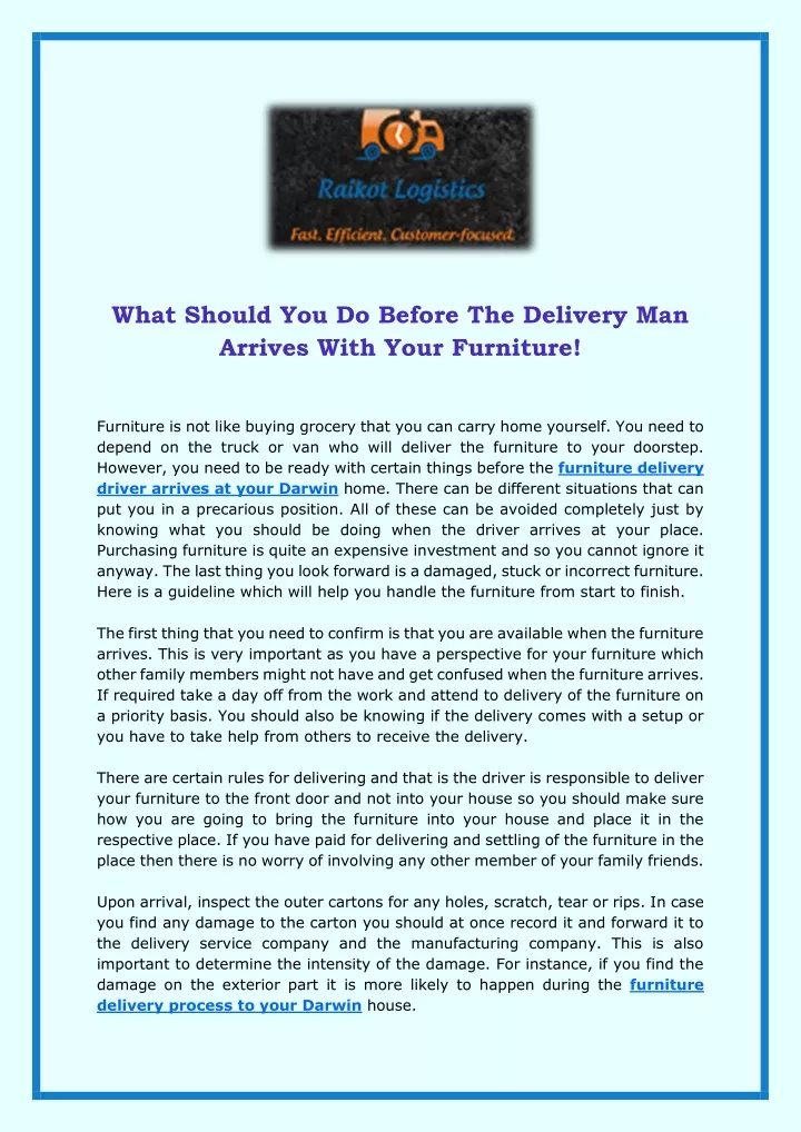 what should you do before the delivery