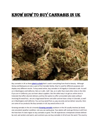 Know how to Buy cannabis in UK