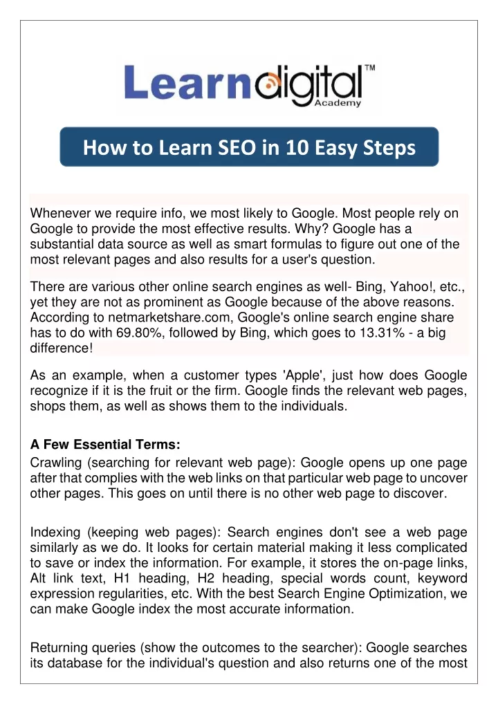 how to learn seo in 10 easy steps
