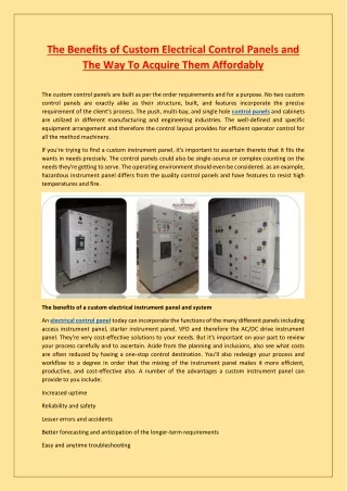 The Benefits of Custom Electrical Control Panels and The Way To Acquire Them Affordably