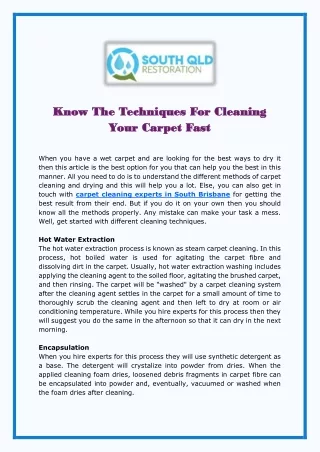 Know The Techniques For Cleaning Your Carpet Fast