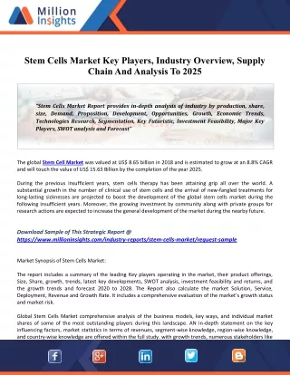 Stem Cells Market 2020 Key Players, Industry Overview, Supply Chain And Analysis To 2025