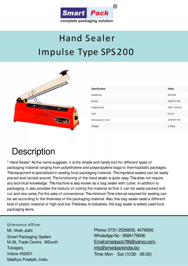 hand sealer impulse type sps 200