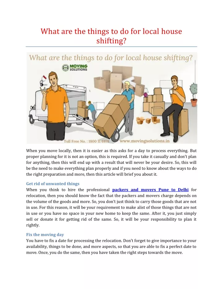what are the things to do for local house shifting