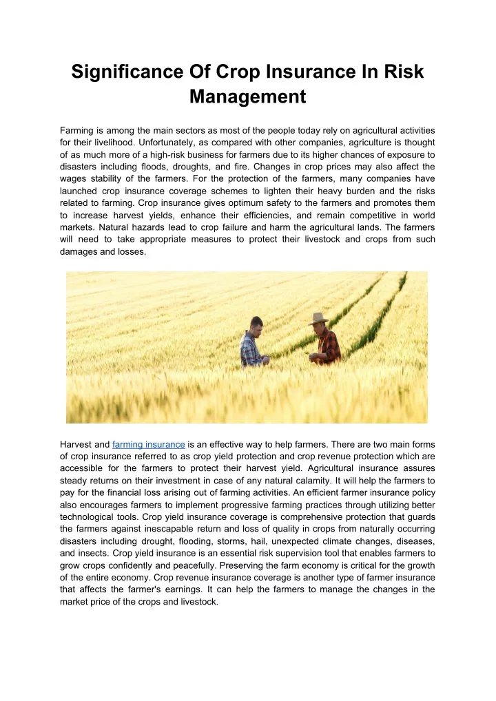 significance of crop insurance in risk management