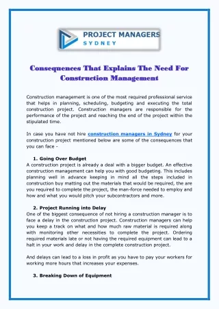 Consequences That Explains The Need For Construction Management
