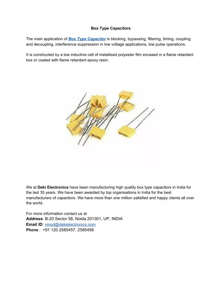 box type capacitors