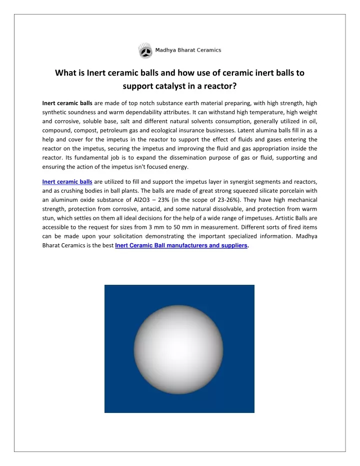 what is inert ceramic balls