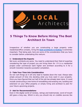 5 Things To Know Before Hiring The Best Architect In Town