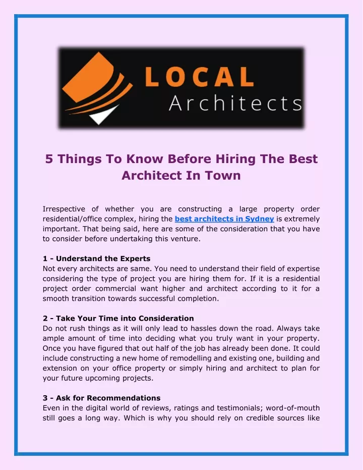 5 things to know before hiring the best architect