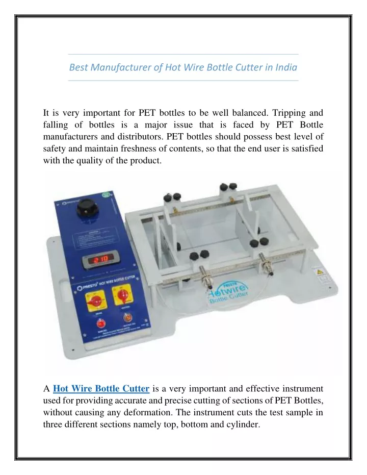 best manufacturer of hot wire bottle cutter