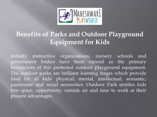 Benefits of Parks and Outdoor Playground Equipment for Kids