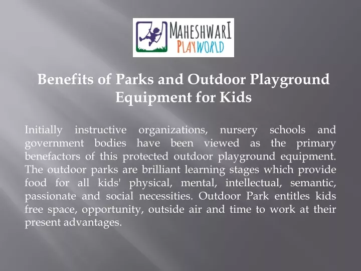 benefits of parks and outdoor playground