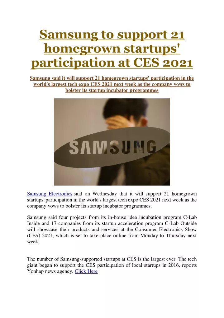 samsung to support 21 homegrown startups