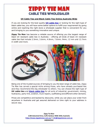 UV Cable Ties and Black Cable Ties Online Australia Wide