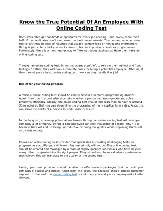 Know the True Potential Of An Employee With Online Coding Test