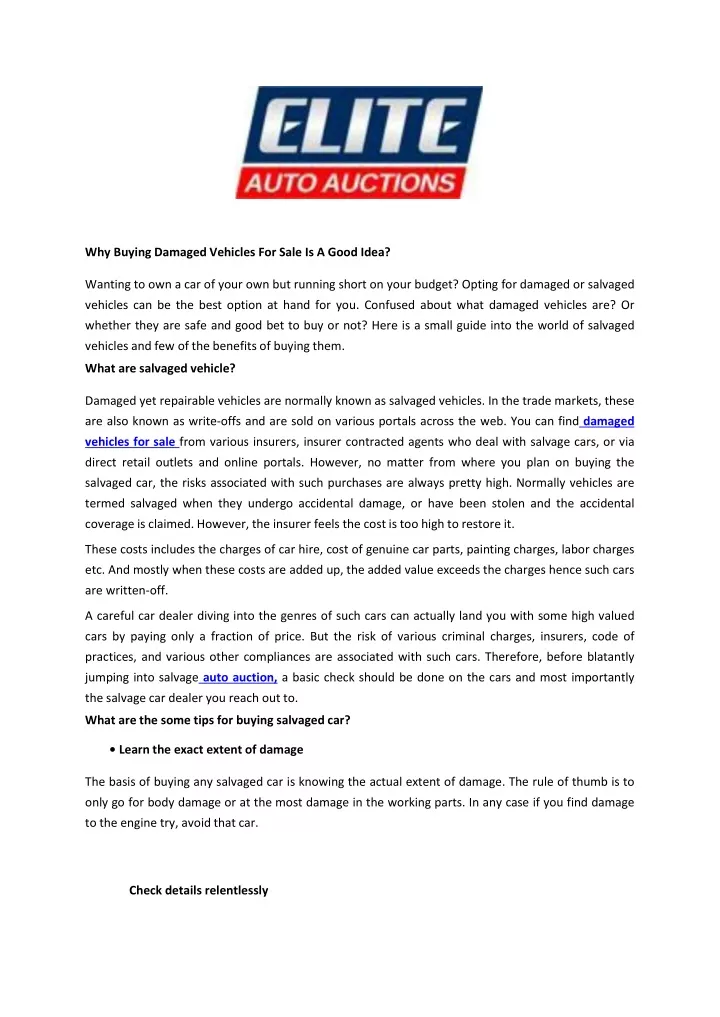 why buying damaged vehicles for sale is a good