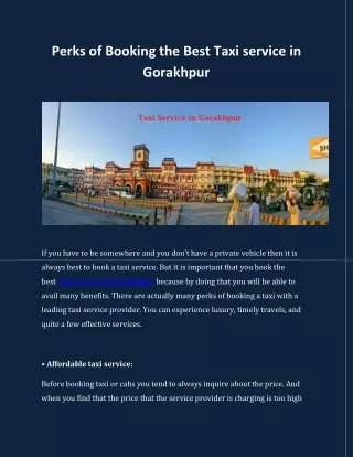 Perks of Booking the Best Taxi service in Gorakhpur