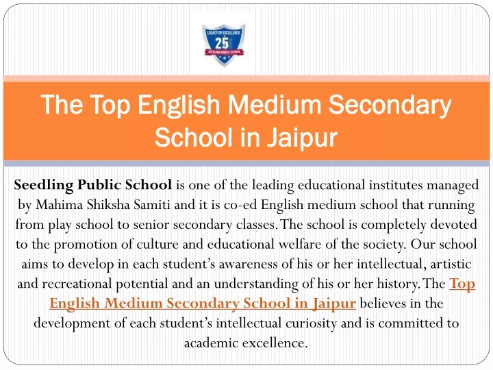 the top english medium secondary school in jaipur
