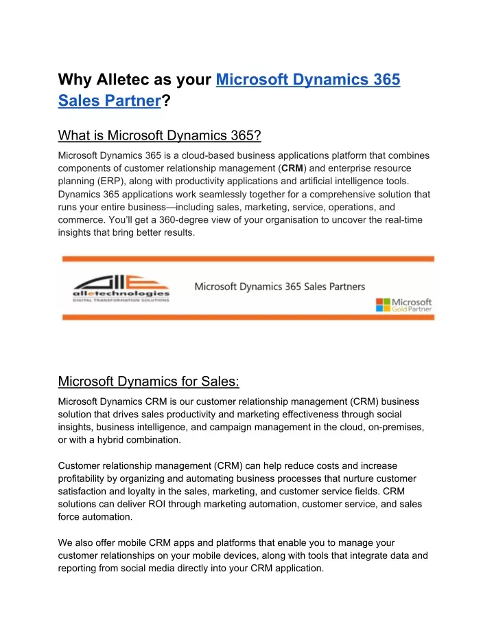 why alletec as your microsoft dynamics 365 sales
