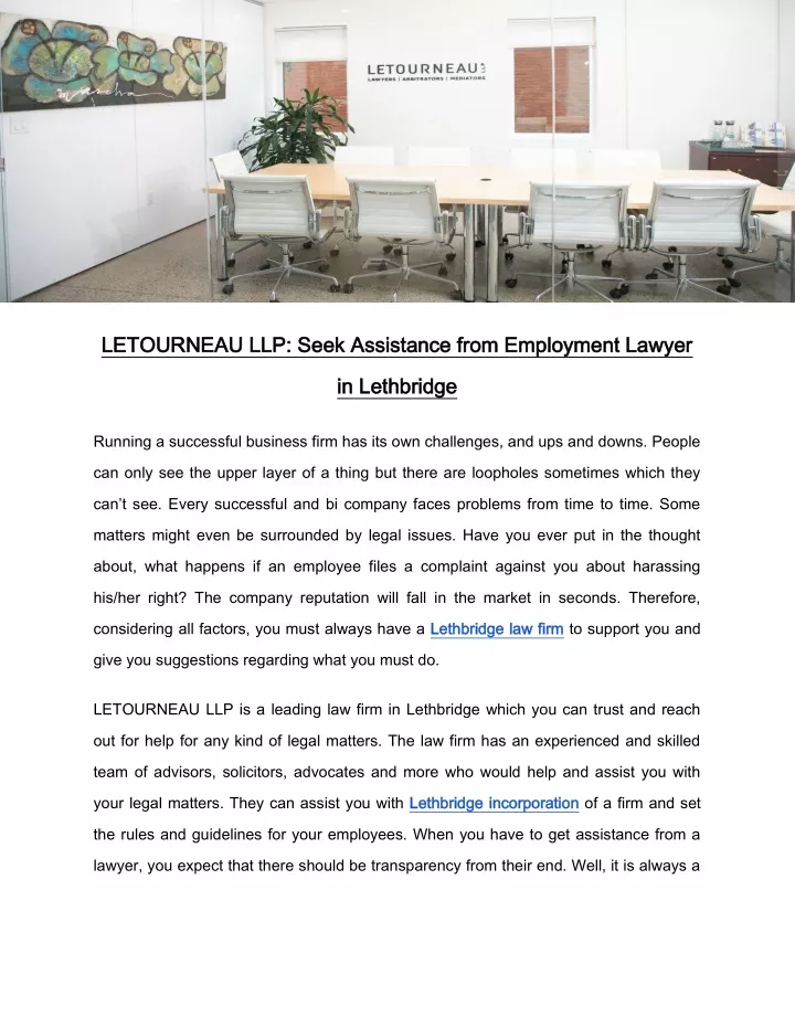 letourneau llp seek assistance from employment