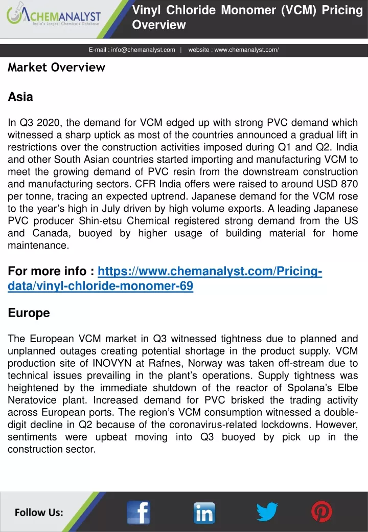 vinyl chloride monomer vcm pricing overview