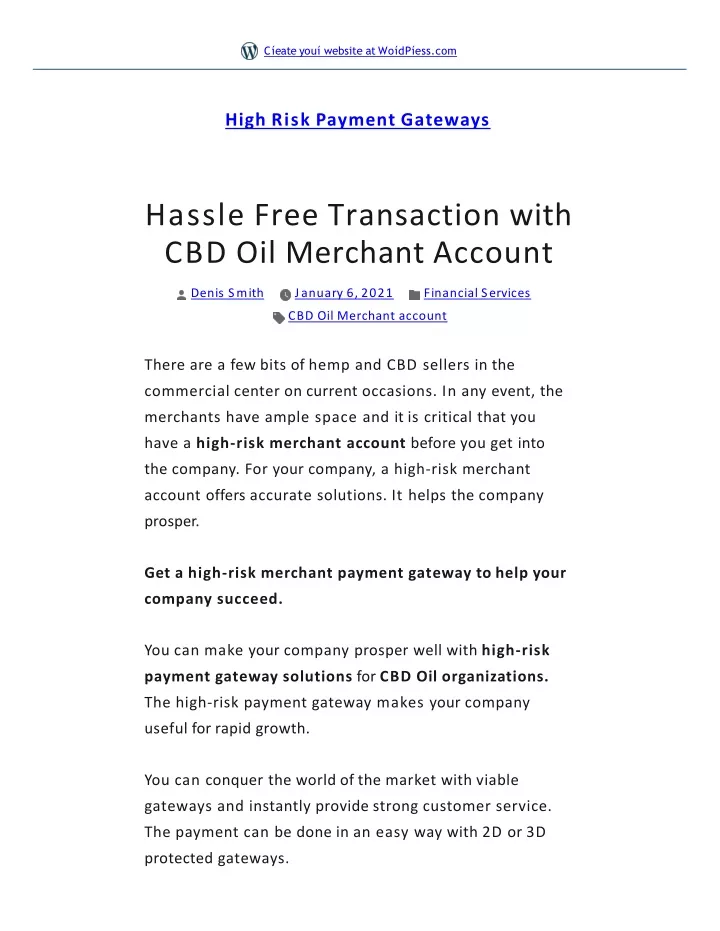 hassle free transaction with cbd oil merchant account