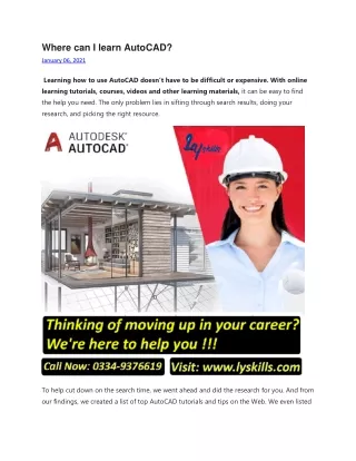 where can i learn autocad january 06 2021