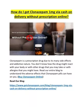 How do I get Clonazepam 1mg via cash on delivery without prescription online?