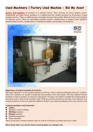used machinery factory used machine bid my asset