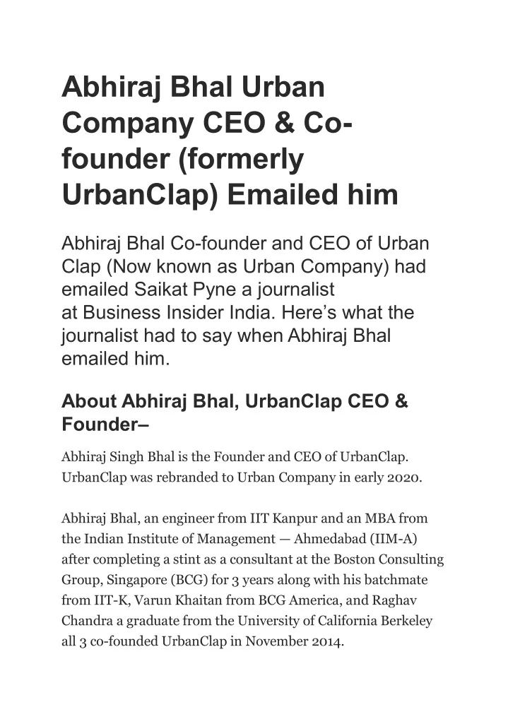 abhiraj bhal urban company ceo co founder
